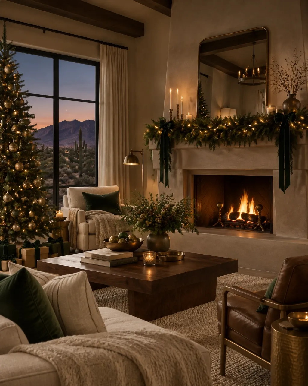Elegant Tucson living room decorated for Christmas